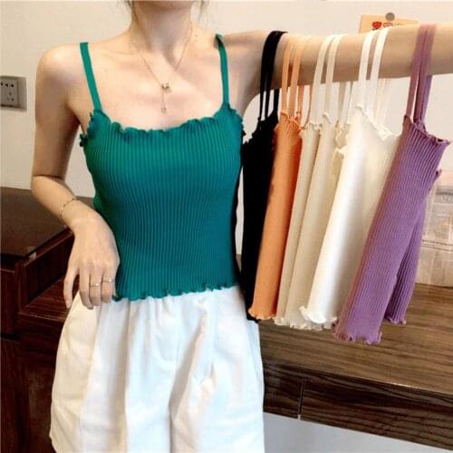 Solid Color Women Sleeveless Ruffled Slim-Fit Vest Camisole Strappy Tank Top ropa de verano mujer 2020