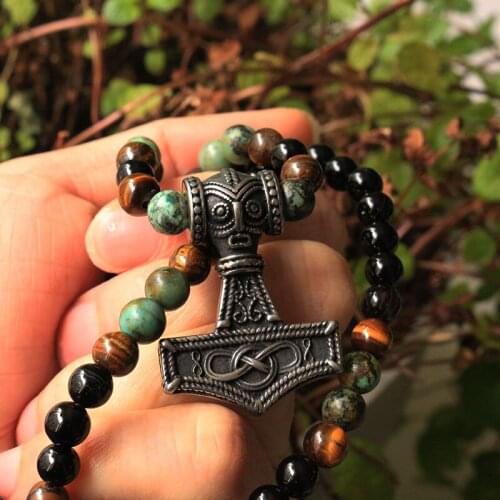 6mm viking Color Stones Beads Necklace pendant,slavic Ethnic Jewelry, Agate stone and Tigers Eye men necklace fashion jwewelry