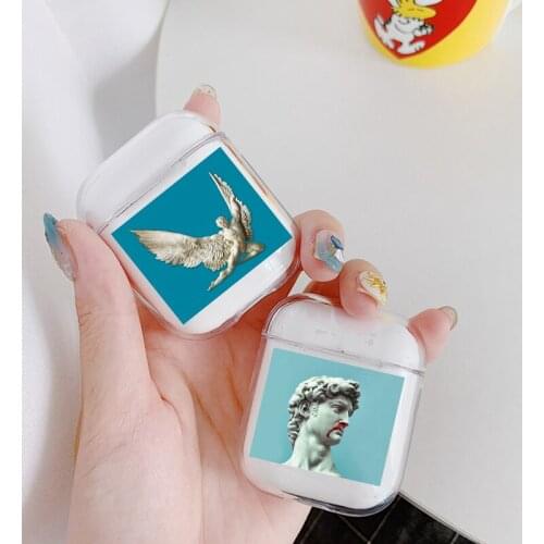 Transparent Cute Case For Apple airpods Case Cover Funny Art Statue Bluetooth Earphone Case For Airpods Headphone Soft Case