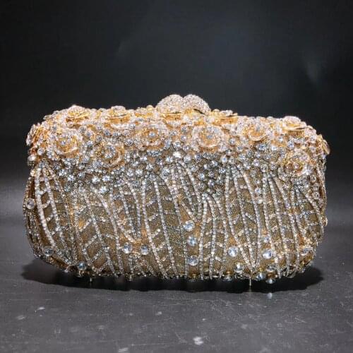 Luxury White Diamond Gold Metal Evening Clutch Bag For Women Wedding Purse Fashion Elegant Bridal Clutches Lady Phone Case Bags