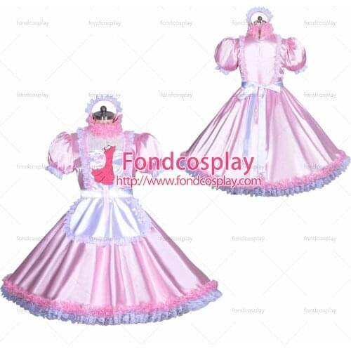 French Sissy maid Satin lockable dress Uniform cosplay costume Tailor-made[G3945]