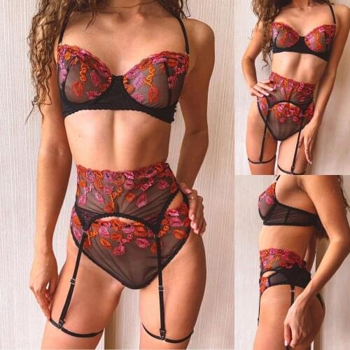Sexy Lingerie Set Bra Sexy Embroidery G-String Thong Sleepwear Underwear Lingerie Flower Lace Sling Set Fashionable Underwear