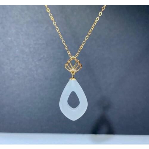 SHILOVEM 18k yellow gold natural white Jasper pendants Christmas Gift fine Jewelry wedding no necklace 13*20mm mymz1320665hby