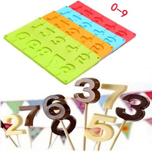 0-9 Numbers Shape Lolli Silicone Mold 3D Handmade Chocolate Cake Jelly Candy Mold Birthday Candle Cake Baking Mould Party Decor
