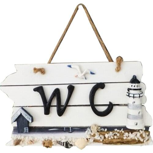 Mediterranean Hand Carved Wall Hanging Wooden WC Plaque Sign Board (Lighthouse)