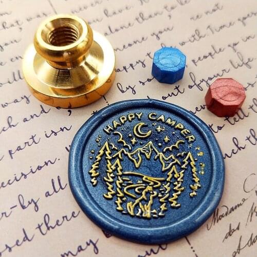 Happy Camper stamp head of Retro Wood Stamp Sealing Wax Seal Stamp Wedding Decorative sealing Stamp wax seals