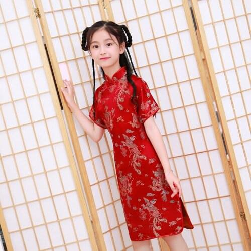 Girl Traditional Chinese Cheongsam Hanfu Dress Kids Princess Costume Wedding Aodai Children Qipao Floral Vestidos Evening Party