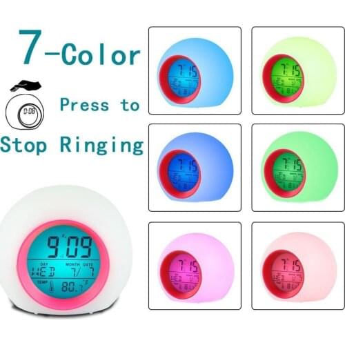 Trans-mirror multi functional color calendar alarm clock round beat lamp sleep ingress color-changing bedside alarm clock