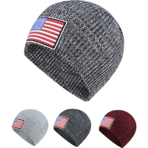 Unisex Autumn Winter Elastic Wool Knitted Beanie Outdoor America National Flag Hat Warm Keeping supply for outdoor sports walk