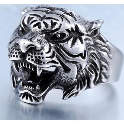 Retro Hip-Hop Silver Colour Tiger Men Ring King Of The Forest Domineering Gothic Accessories Punk Men Must-have Jewelry Gifts