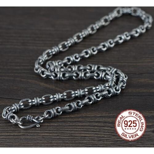 925 Sterling silver vintage rope knot Necklace Thai silver Double round chain men women S hook antique silver necklace jewelrys