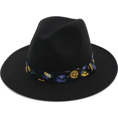 Unisex Classic Decor Women Wool Felt Fedora Wide Brim Jazz Hats Ladies Panama Formal Hat Carnival Fascinator Hats HF87