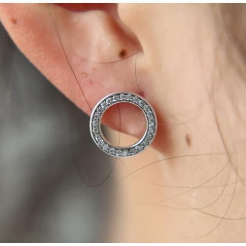 2017 high quality oxidized micro pave cz Circle 925 sterling silver zirconia stud girl earring
