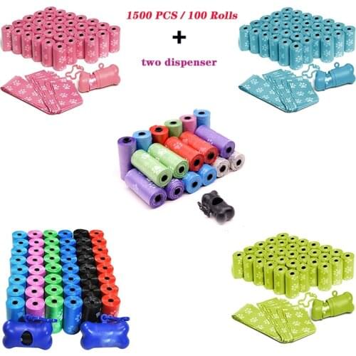 100Rolls=1500 PCS Dog Poop Bags Pet Waste Garbage Picking Up Bag Dog Cleaning Garbage Bag Convenient Outdoor Can Match Color