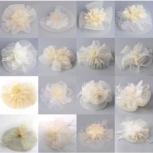16design Women Lady Handmade Ivory Fascinators Flowers Hats Lace Feathers Veils Hair Clips Cocktail Weddings Hairpiece