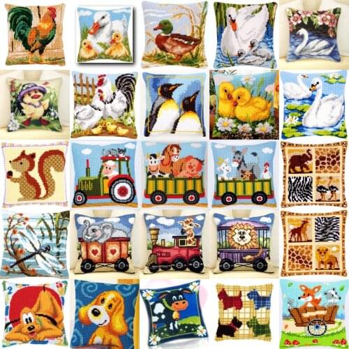 1N7 animals 01 DIY Needlework Kit Acrylic Yarn Embroidery Pillow Tapestry Canvas Cushion Front Cross Stitch Pillowcase