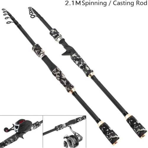 2.1m Camouflage Color Carbon Fiber Lure Fishing Rod Spinning Casting Rod 6 Section Telescopic Ultra Light Travel Fishing Pole
