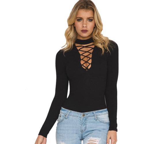 2017 Autumn Sexy Bodysuits Women Rompers Long Sleeve Elastic Bodysuits Combinaison Femme Hollow Out Tops Women Jumpsuit Playsuit