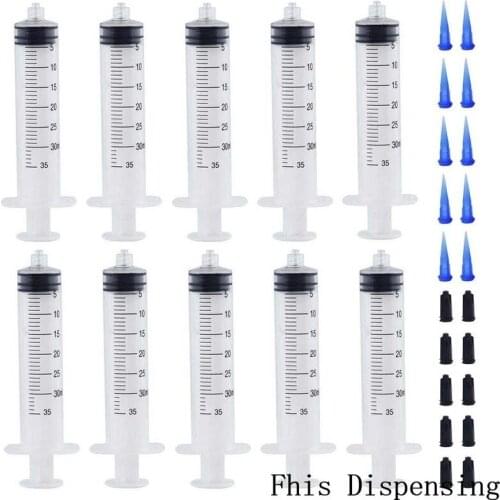 30ml 30cc Manual Syringe Dispenser kit 22G Plastic Tapered Dispensing Tips and Caps Pack of 2