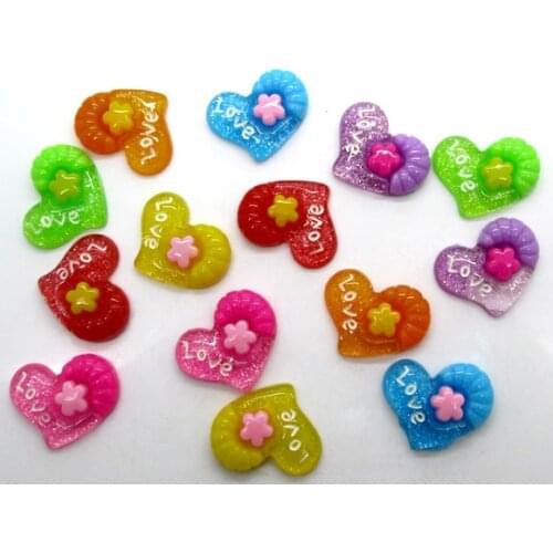 50Pcs Resin Mixed Heart Decoration Crafts Flatback Cabochon Scrapbooking Fit Hair Clips Embellishments Beads Diy