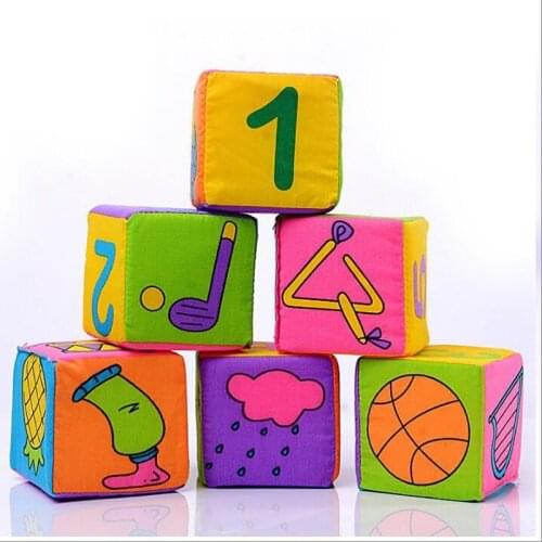 New 6pcs Cloth Building Blocks Infant Baby Cloth Doll Soft Rattle early Educational Baby Toy Soft Plush Set Cube L0020