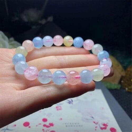 9mm Natural Colorful Morganite Bracelet For Women Lady Men Healing Gift Crystal Beads Stone Beryl Gemstone Jewelry Strands AAAAA