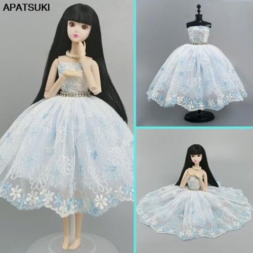 White Blue Floral Fashion Ballet Dress For Barbie Doll Outfits Doll Accessories Dancing Costume 3-layer Skirt Clothes 1/6 Toy
