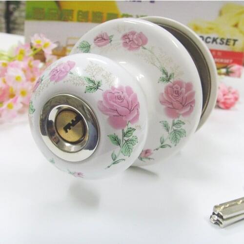 Free shipping European White ceramic rose bedroom stainless steel ball lock spherical indoor lock Key American home Handle Lock