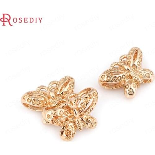 12PCS 12x8MM 24K Champagne Gold Color Plated Brass 3D Butterfly Spacer Beads Bracelet Beads High Quality Jewelry Accessories