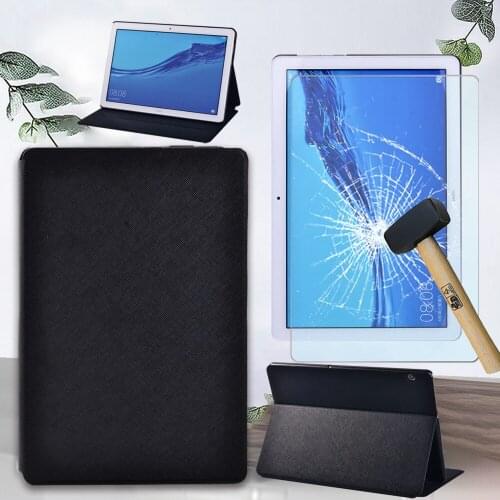 Tablet Case for Huawei MediaPad T5 10 10.1 Inch Leather Cover Case + Glass Tempered Film + Free Stylus