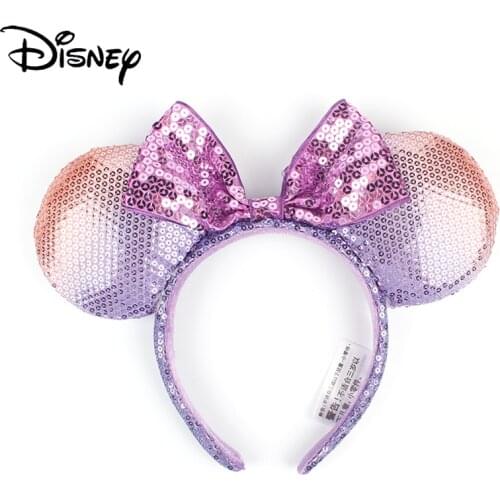 Disney Original Minnie Headwear Mermaid Headband Rainbow Mickey Anime Accessories Silver Glitter Anime Decor Cosplay Decoration