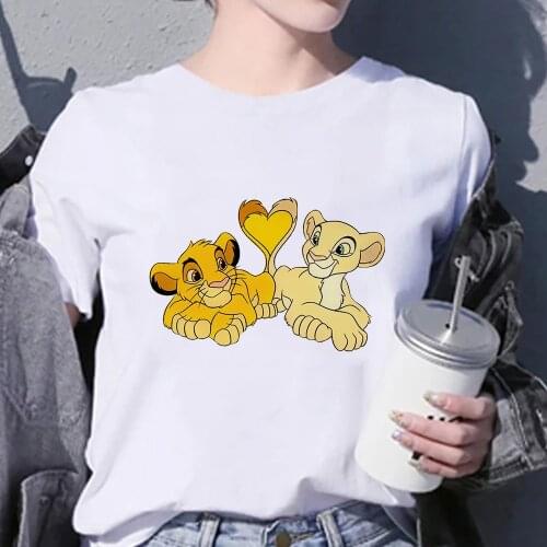 Disney Simba and Nala Love Tshirt Tops Summer Casual Women T-shirts Ulzzang Hip Hop Streetwear Harajuku Unisex Tshirt Dropship