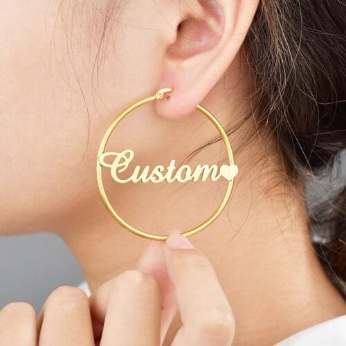Custom Name Earrings Privately Stainless Steel Hoop Earring with Any Name You Want or Without Name Spiritual Jewelry for Women