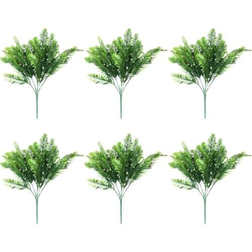 Artificial Plant Fake Boston Fern Plants Garden Wedding Decoration Background 6pcs 35cm Row Of Grass Plastic Bush Leaves