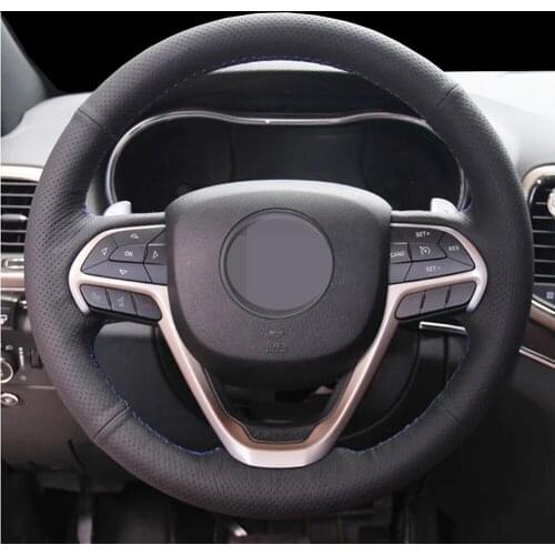 DIY Black Artificial Leather Hand-Sewn Wear-Resistant Car Steering Wheel Cover Suitable For Jeep Grand Cherokee 2014 2015 2016