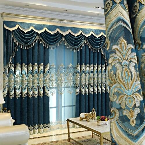 Exquisite embroidered curtain and tulle for living room,bedroom blinds,Luxury flannelette villa curtain,European classic curtain