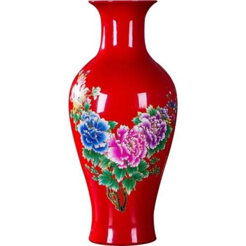 Jingdezhen Ceramic Vase Arrangements Chinese Red Yellow Modern Decoration Wine Living Room floor vase 37cm height