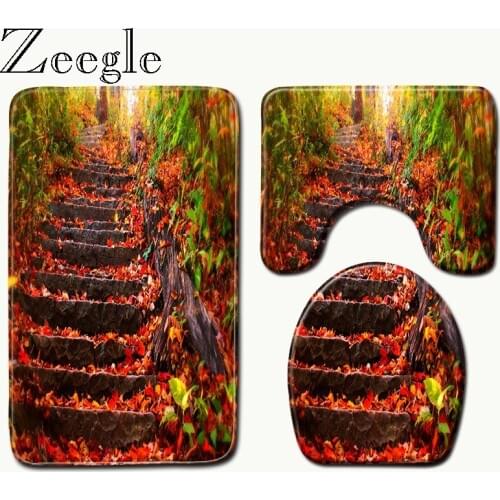 Zeegle 3Pcs/set Bathroom Mat Set Flannel Anti Slip Bath Rug Toliet Carpet Door Mat Memory Foam Bath Rug Microfibre Bath Mat