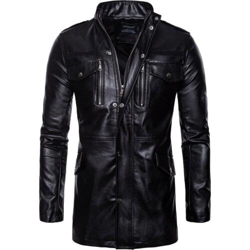 Leather Biker Jacket Mens Personality Mid-length Trend Youth Leather Motorcycle Windbreaker Overcoming Extra-large Size