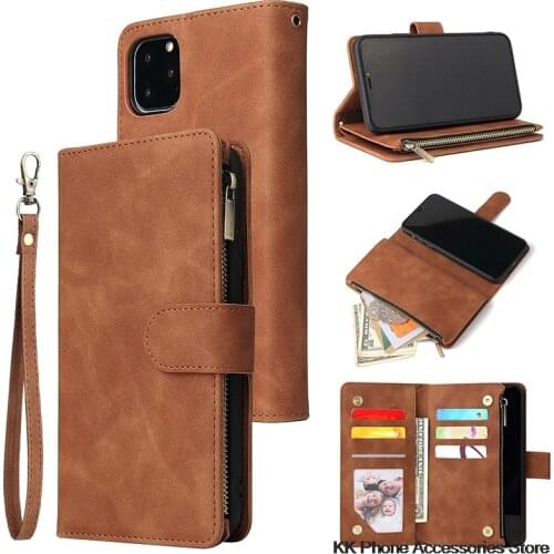 Multifunction Zipper Wallet Case For iPhone 12 11 Pro Max SE 2020 X 10 6 6s 7 8 Plus XR XS Max Flip Leather Matte Phone Case