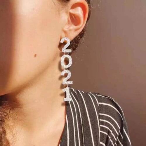 Fashion womens shining Rhinestone digital 2021 Pendant Earrings New Crystal exaggerated exquisite Earrings Jewelry Gifts