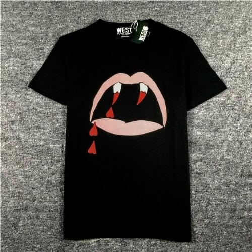 Men 19ss New High Red Shark vampire blood teeth T Shirts T-Shirt Hip Hop Skateboard Street Cotton T-Shirts Tee Top kenye #D66