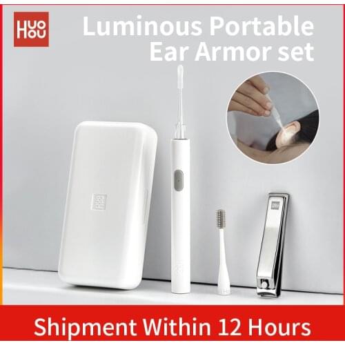 HUOHOU LED Portable USB Ear Nail Care Kit Ear Pick Brush Wax Cleaner Removal Tool Kit with Light Nail File Clipper Cutter