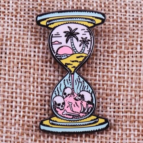 Hourglass clepsydra Hard Enamel Pin water-clock Time to wander Sunset gift Badge
