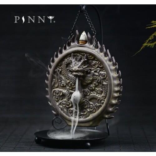 PINNY Creative Ceramic Backflow Incense Burner Dragon Sculptures Cone Censer Home Decor Incense Holder Free Shipping