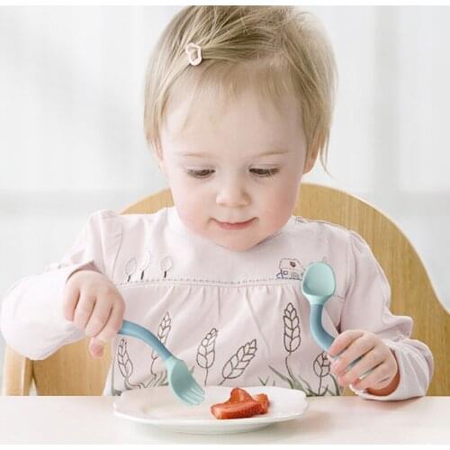 Direct Children Learn To Eat Training Tableware Torsion Fork Spoon Complementary Food PP Soft Baby Elbow Music Spoon