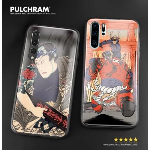 Ukiyo-e samurai luxury phone case shell soft silicone glass cover For Huawei Honor 8x V 9 10 mate 10 20 P20 P30 lite pro nova 3i