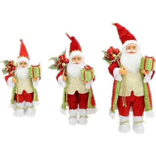 Christmas Santa Claus Doll with Gift Box Glasses Plush Robe Standing Figurines Statues Decoration Xmas Ornament Toy