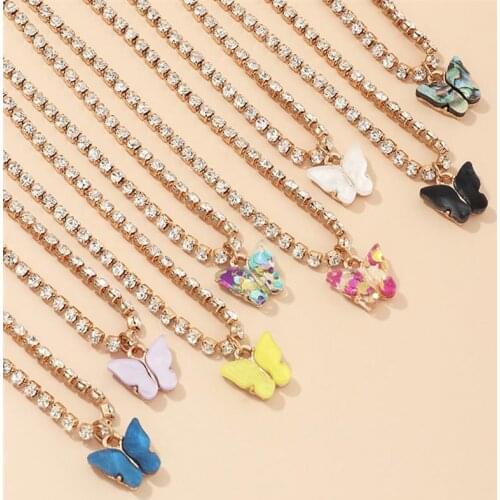 Silver Color Butterfly Pendant Necklace Female Shiny Crystal Clavicle Chain 2020 Fashion New Design Jewelry Party Gift