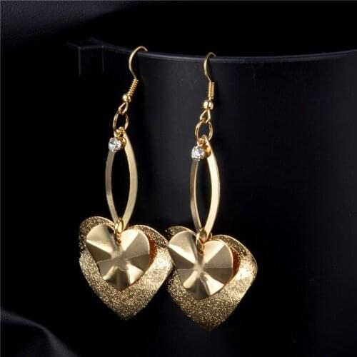 SHUANGR New Gold Color Heart Pendant Long Earrings Dangle Earrings 2 Colors Earrings For Women Accessories brinco